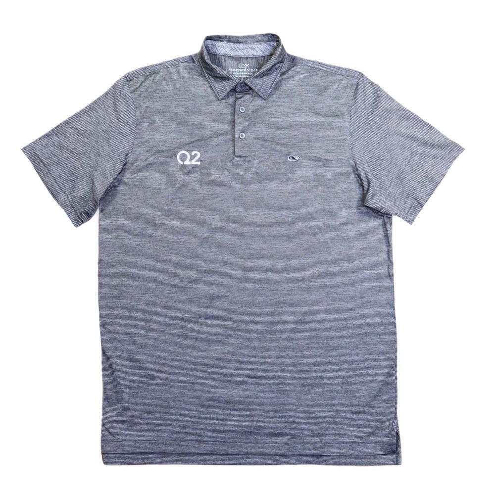 Vineyard Vines Performance Polo Shirt Mens Large L Gray Stripes Q2 Logo Golf - Picture 2 of 12